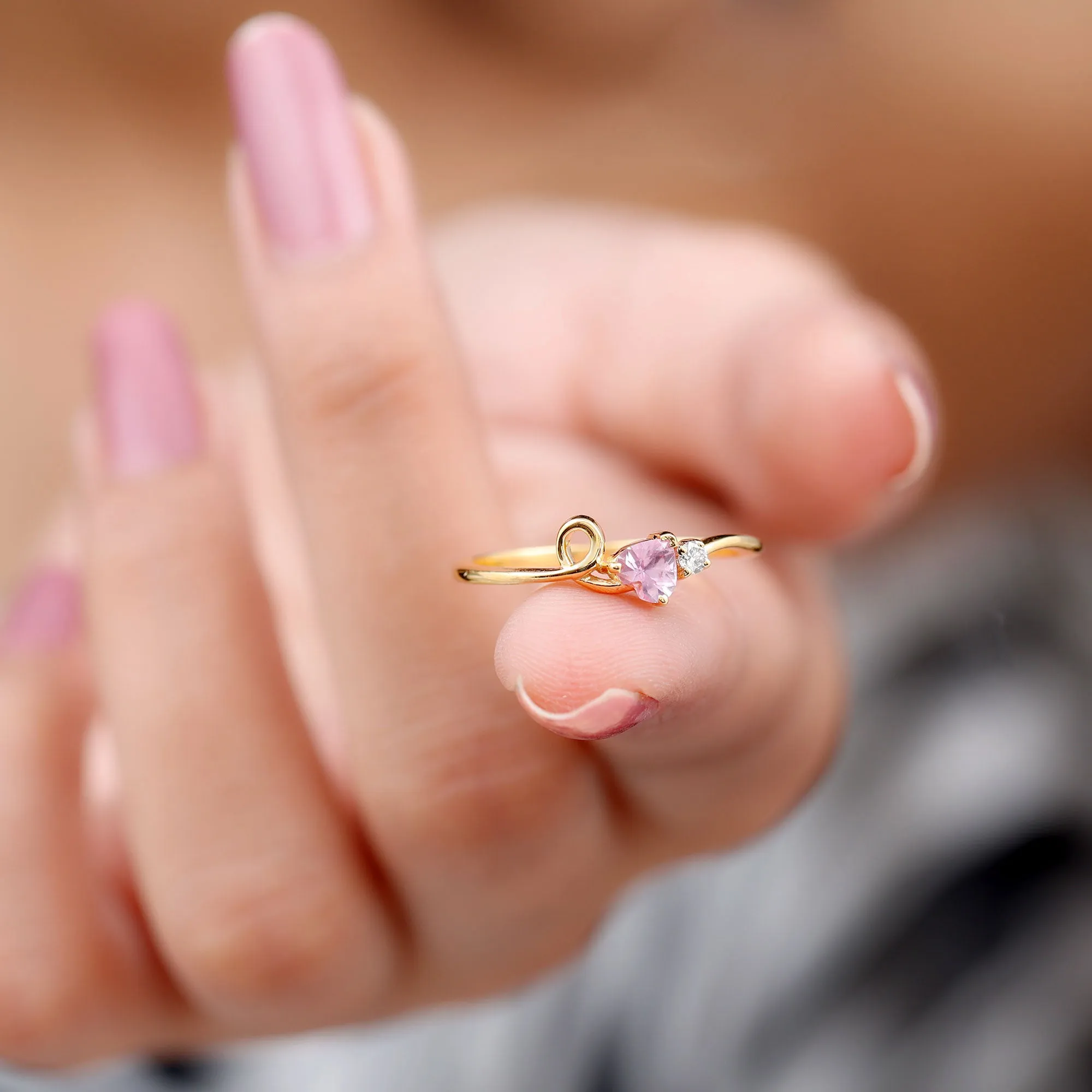 Heart Shape Pink Sapphire and Diamond Twisted Promise Ring