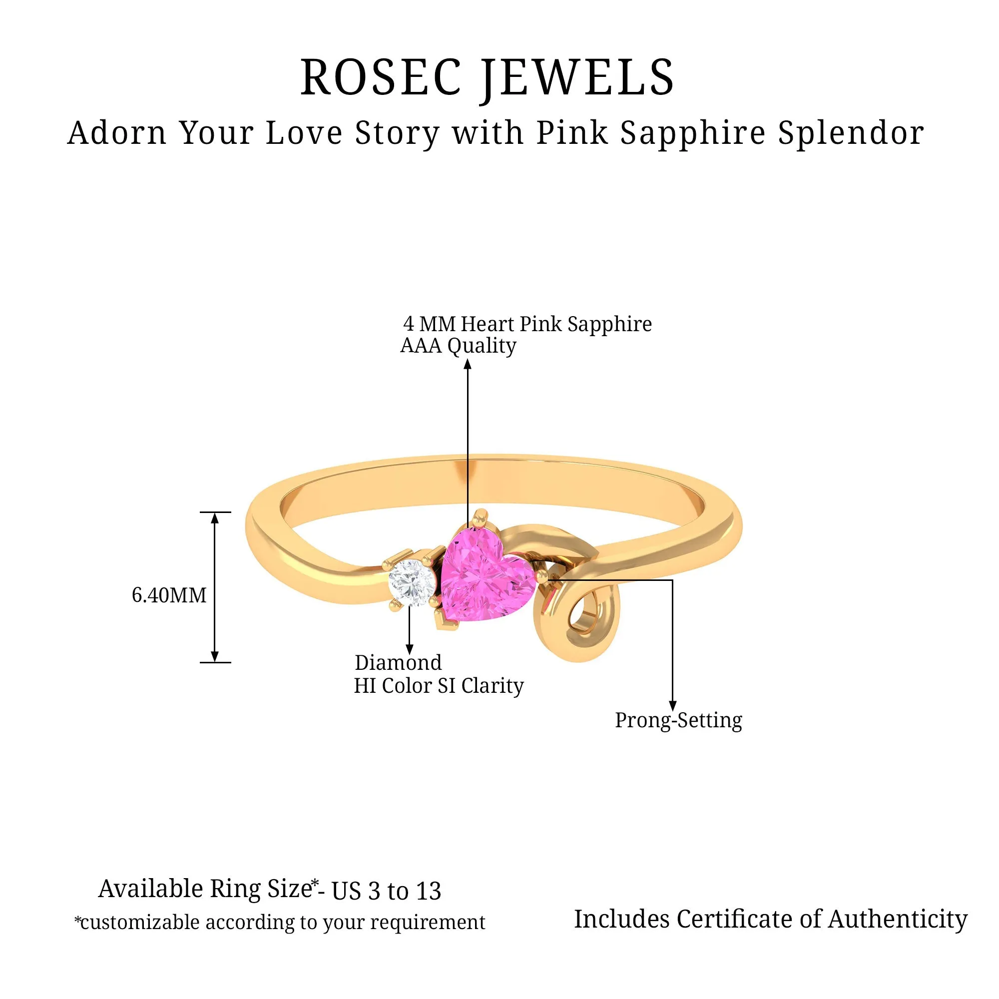 Heart Shape Pink Sapphire and Diamond Twisted Promise Ring