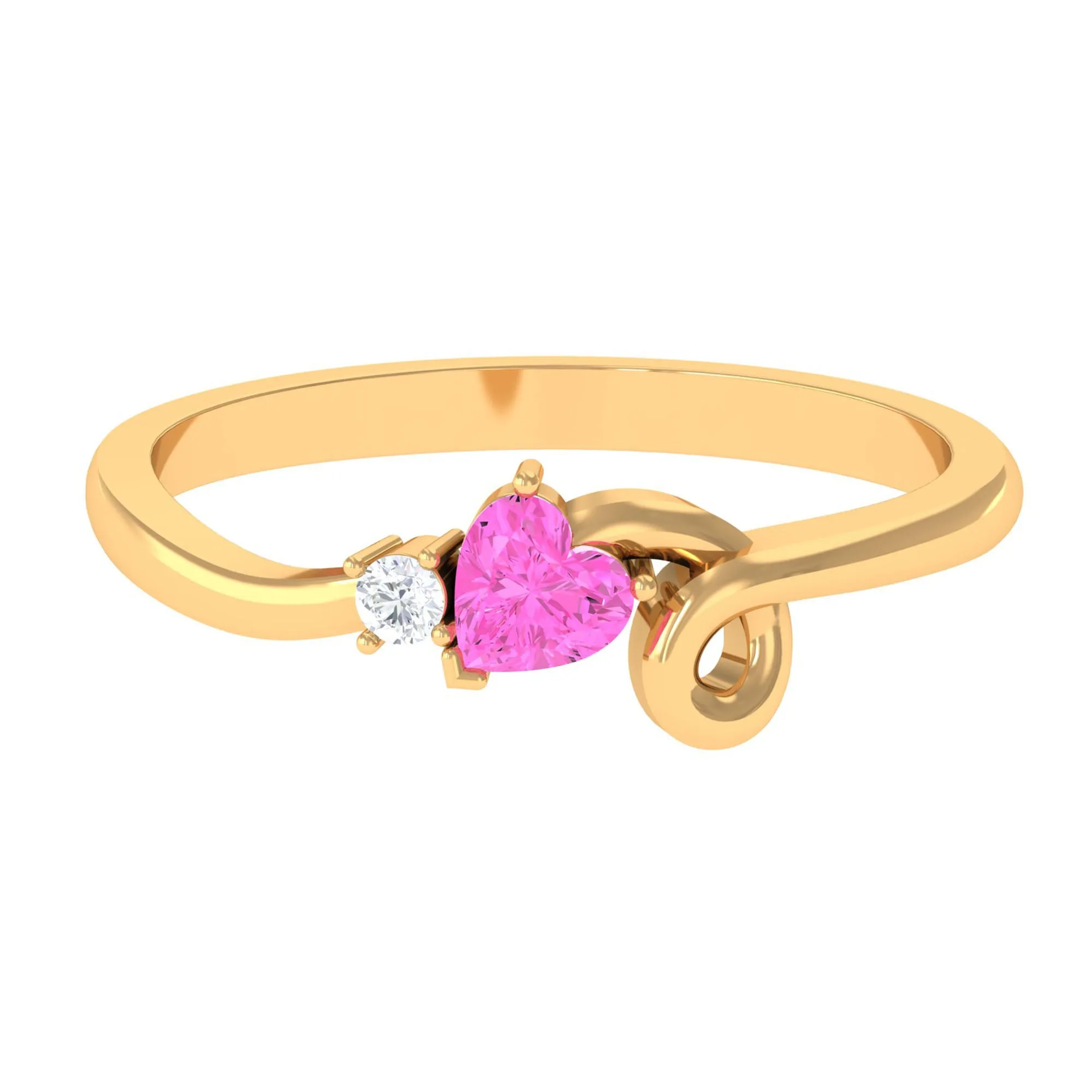 Heart Shape Pink Sapphire and Diamond Twisted Promise Ring