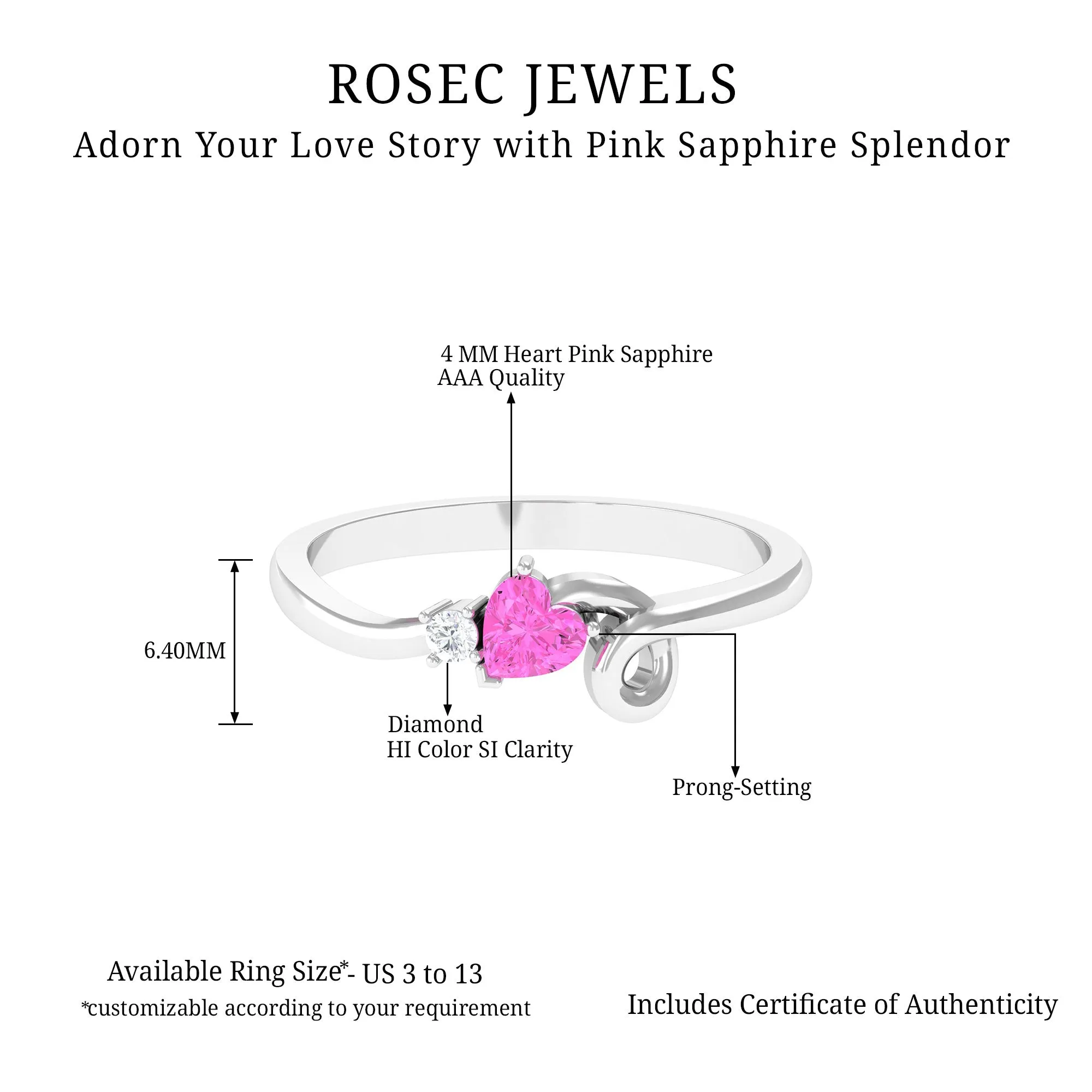 Heart Shape Pink Sapphire and Diamond Twisted Promise Ring