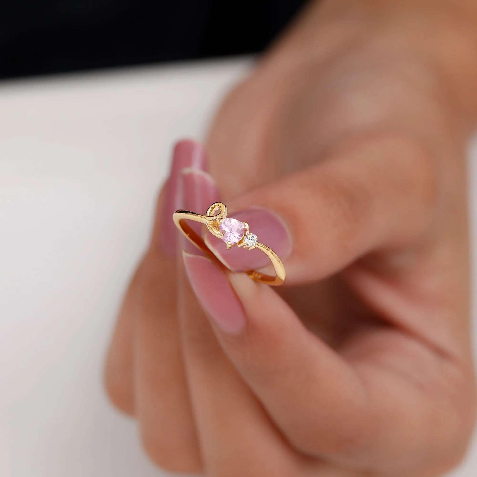 Heart Shape Pink Sapphire and Diamond Twisted Promise Ring