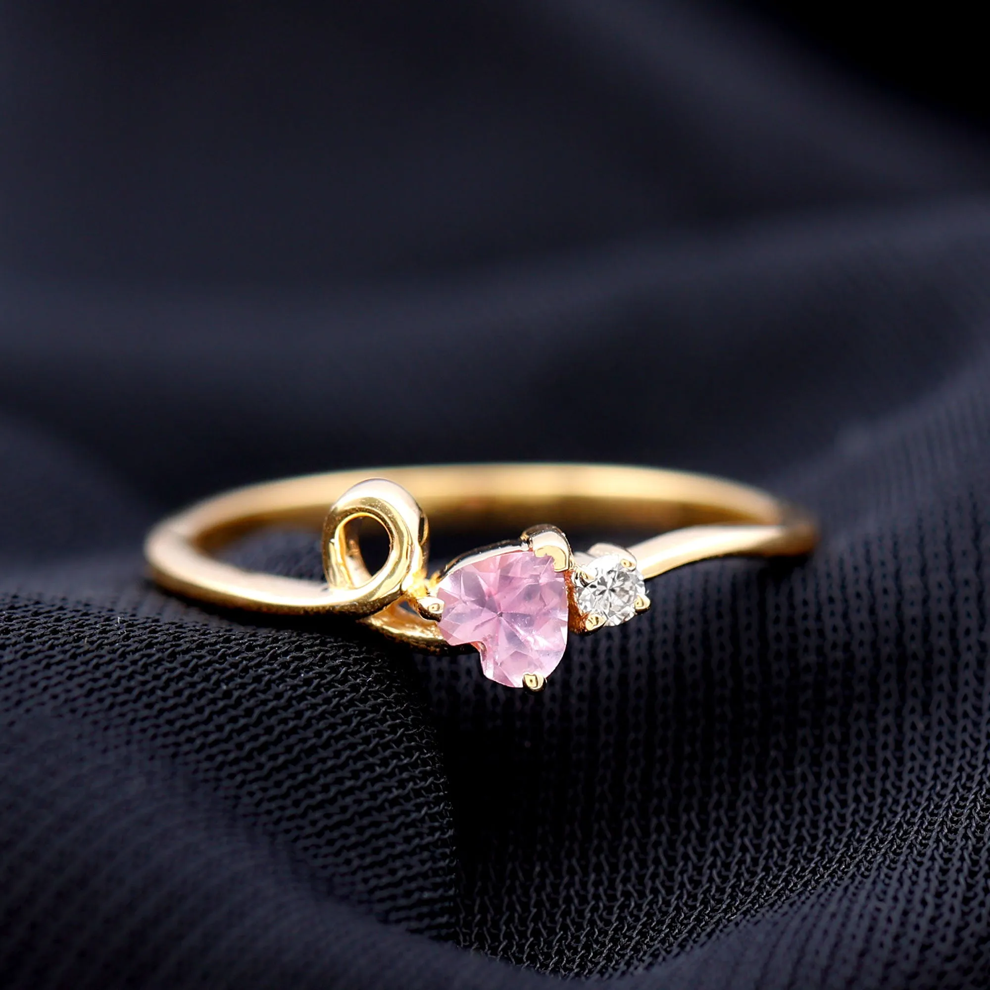 Heart Shape Pink Sapphire and Diamond Twisted Promise Ring