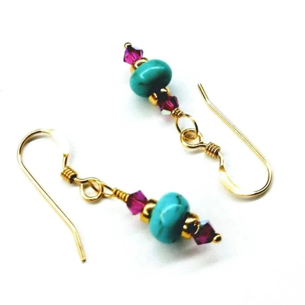 Hot Pink and Turquoise 14 K Gold Filled Earrings