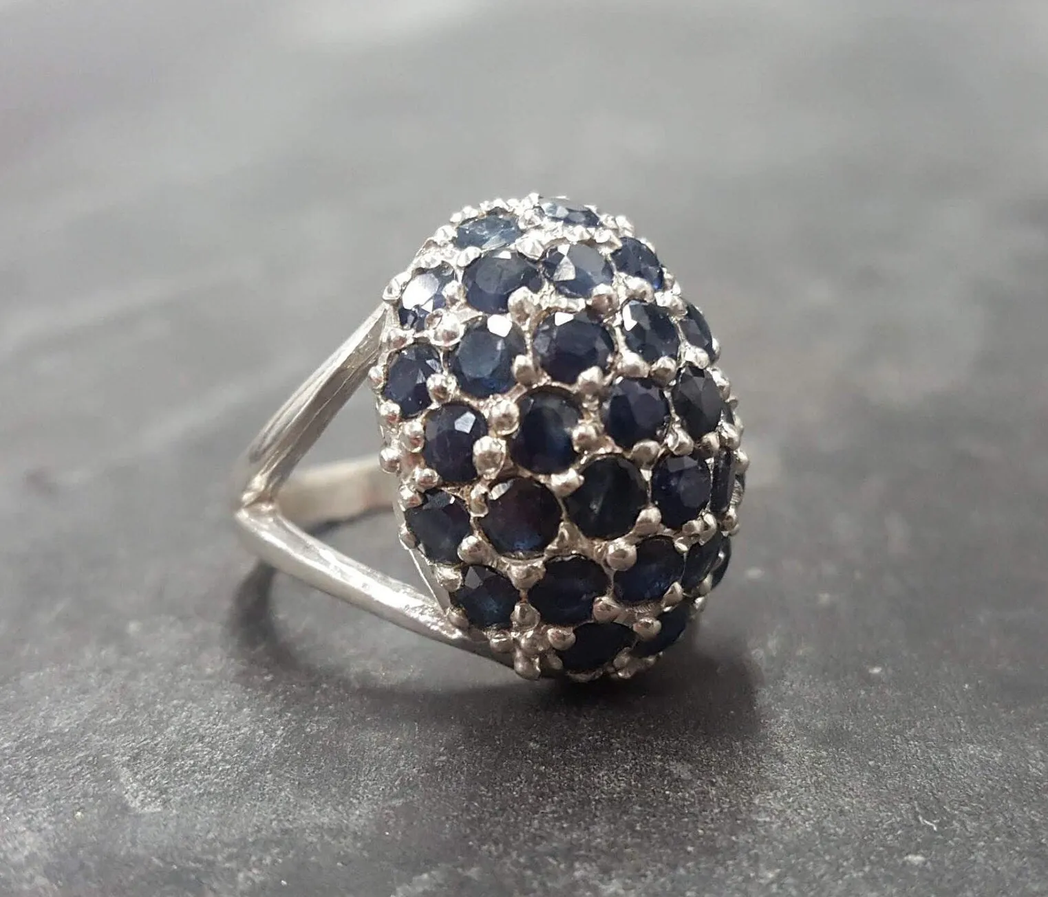 Large Berry Ring - Genuine Sapphire Ring - Blue Cluster Ring