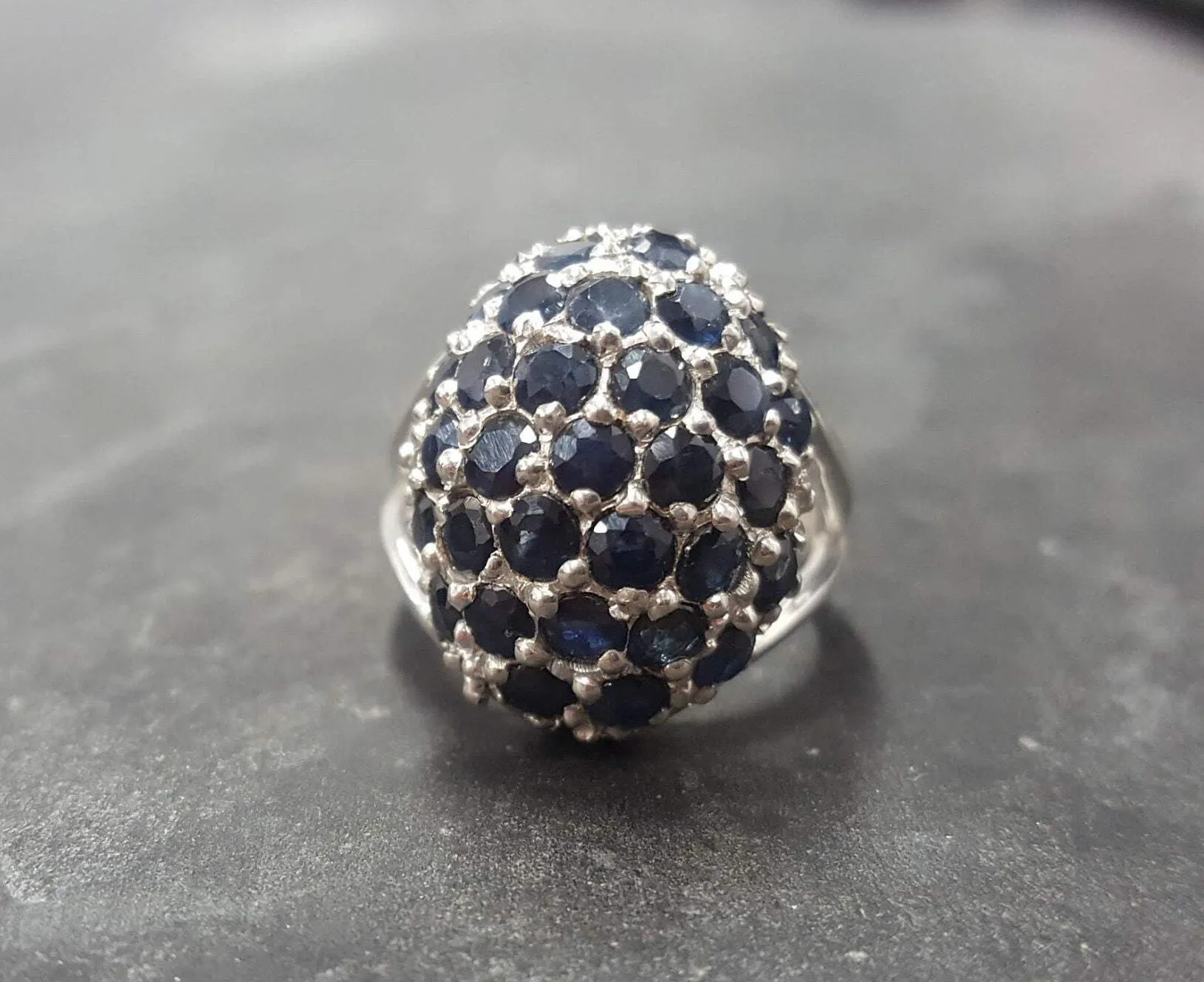 Large Berry Ring - Genuine Sapphire Ring - Blue Cluster Ring