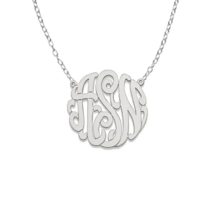 Large Classic Script Monogram 925 Sterling Silver Necklace