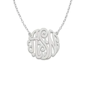 Large Classic Script Monogram 925 Sterling Silver Necklace