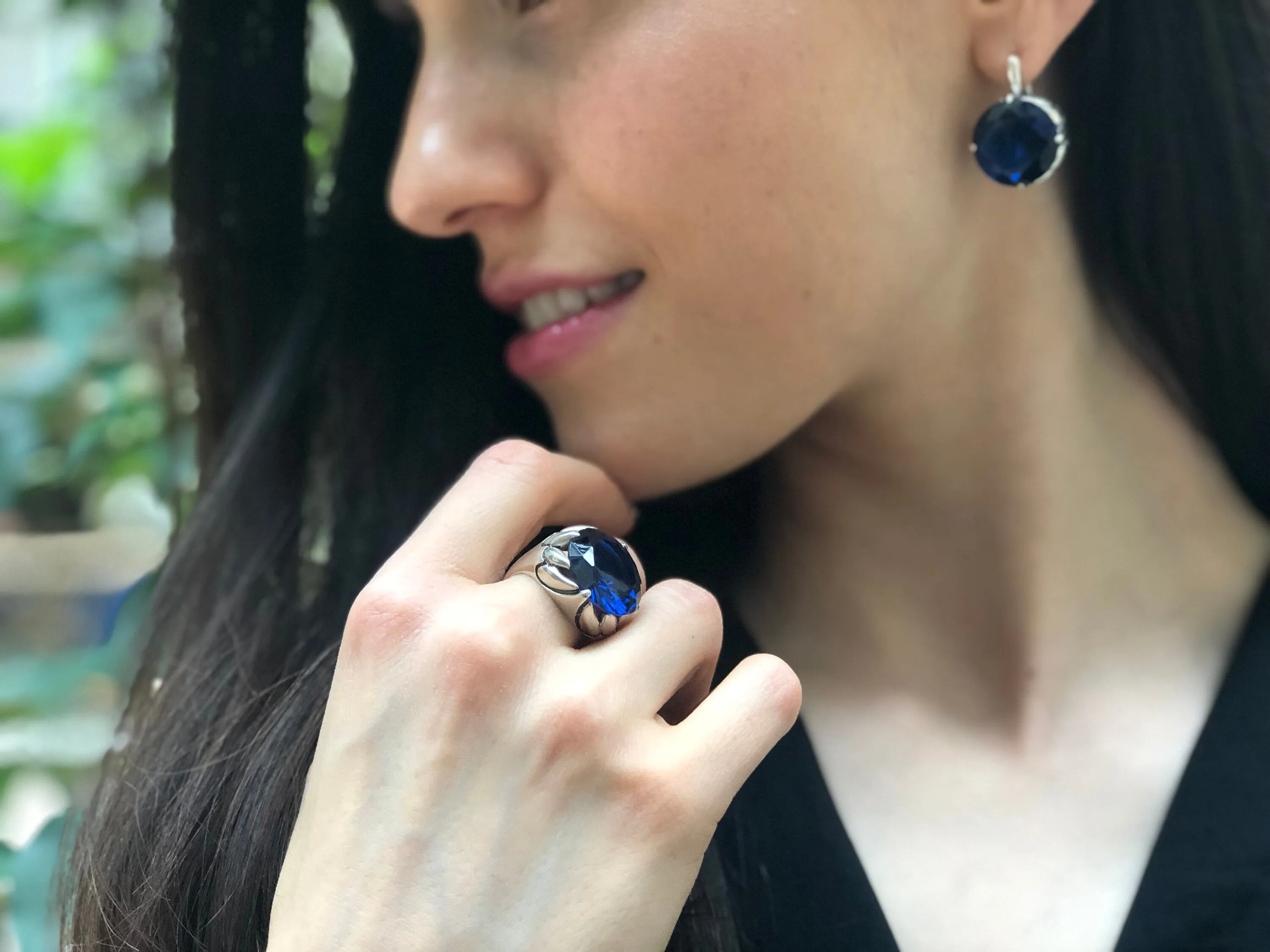 Large Sapphire Ring - Blue Statement Ring, Blue Diamond Ring