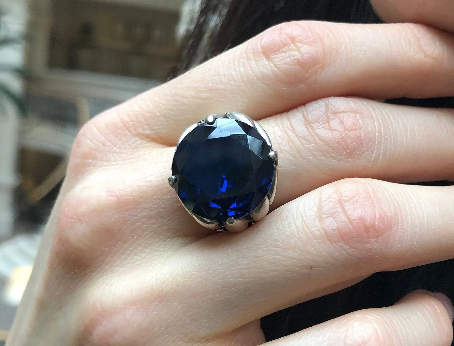 Large Sapphire Ring - Blue Statement Ring, Blue Diamond Ring