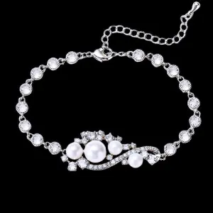 Lenora - Pearl and Cubic Zirconia Bridal Bracelet - Available in Silver and Gold