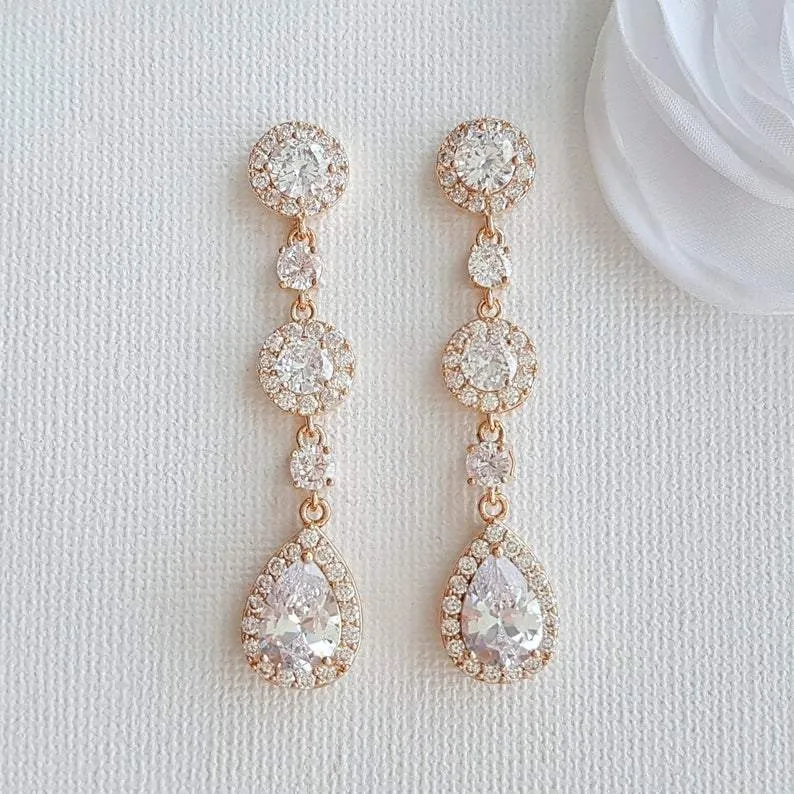 Long Rose Gold Teardrop Earrings- Reagan