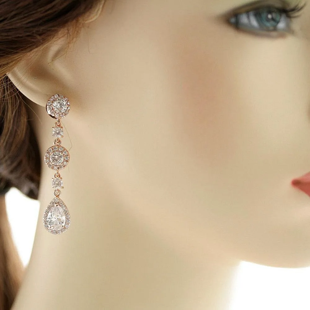 Long Rose Gold Teardrop Earrings- Reagan