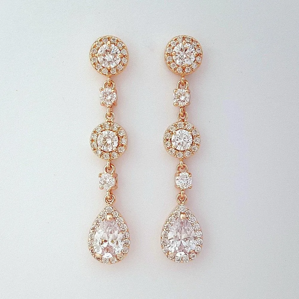 Long Rose Gold Teardrop Earrings- Reagan