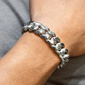 Mens White Gold Solid Miami Cuban Link Bracelet