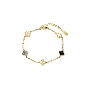 Mini Clover Bracelet White, Black and Gold