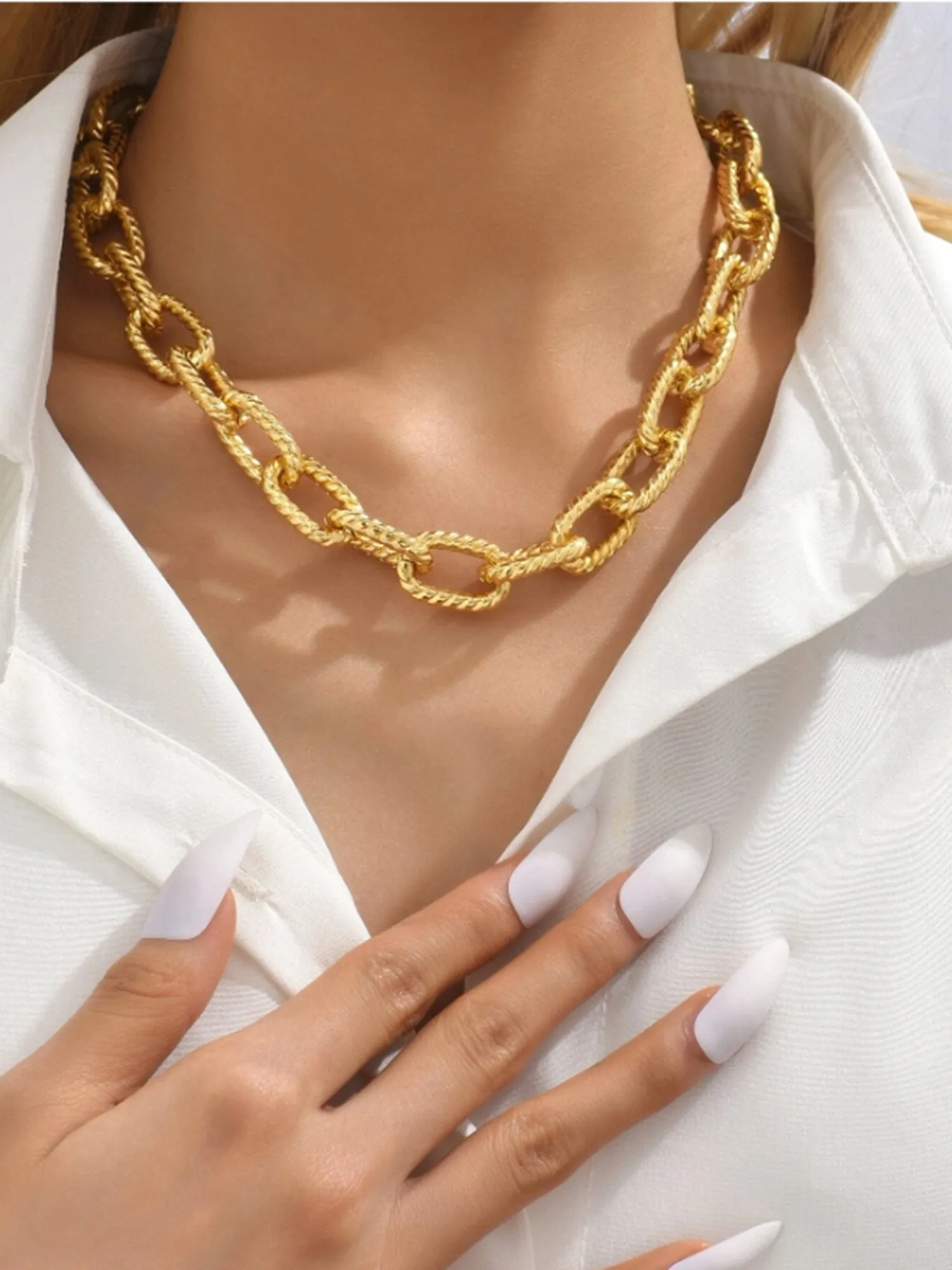 Minimalist Chain Necklace Yellow Gold Color