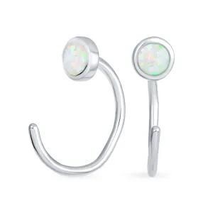 Minimalist Opal Huggie Ear Cuff Cartilage Earrings Sterling Silver Non-Piercing