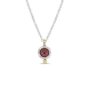 Mixed Silver and 14k Gold Garnet Pendant Necklace