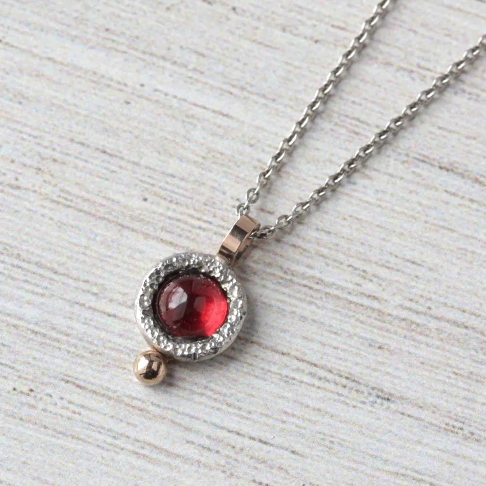 Mixed Silver and 14k Gold Garnet Pendant Necklace