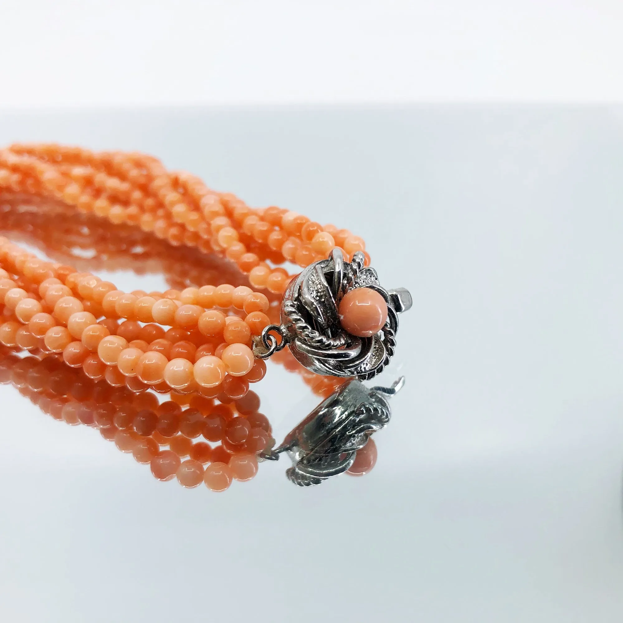 Multistrand Fine Orange Coral Necklace