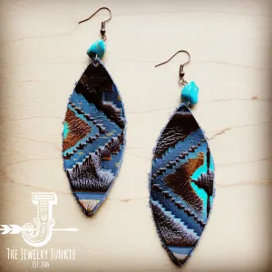 Narrow Leather Oval Earrings Blue Navajo w/ Turquoise 206t