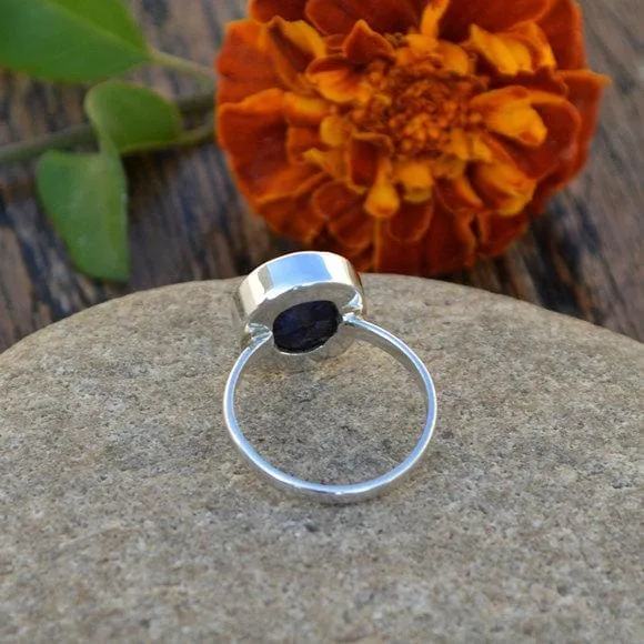 Natural Blue Sapphire Gemstone 925 Sterling Silver Handmade Gift Ring, Sapphire Jewelry, Nickel Free