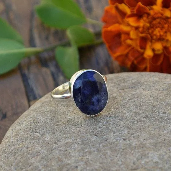 Natural Blue Sapphire Gemstone 925 Sterling Silver Handmade Gift Ring, Sapphire Jewelry, Nickel Free