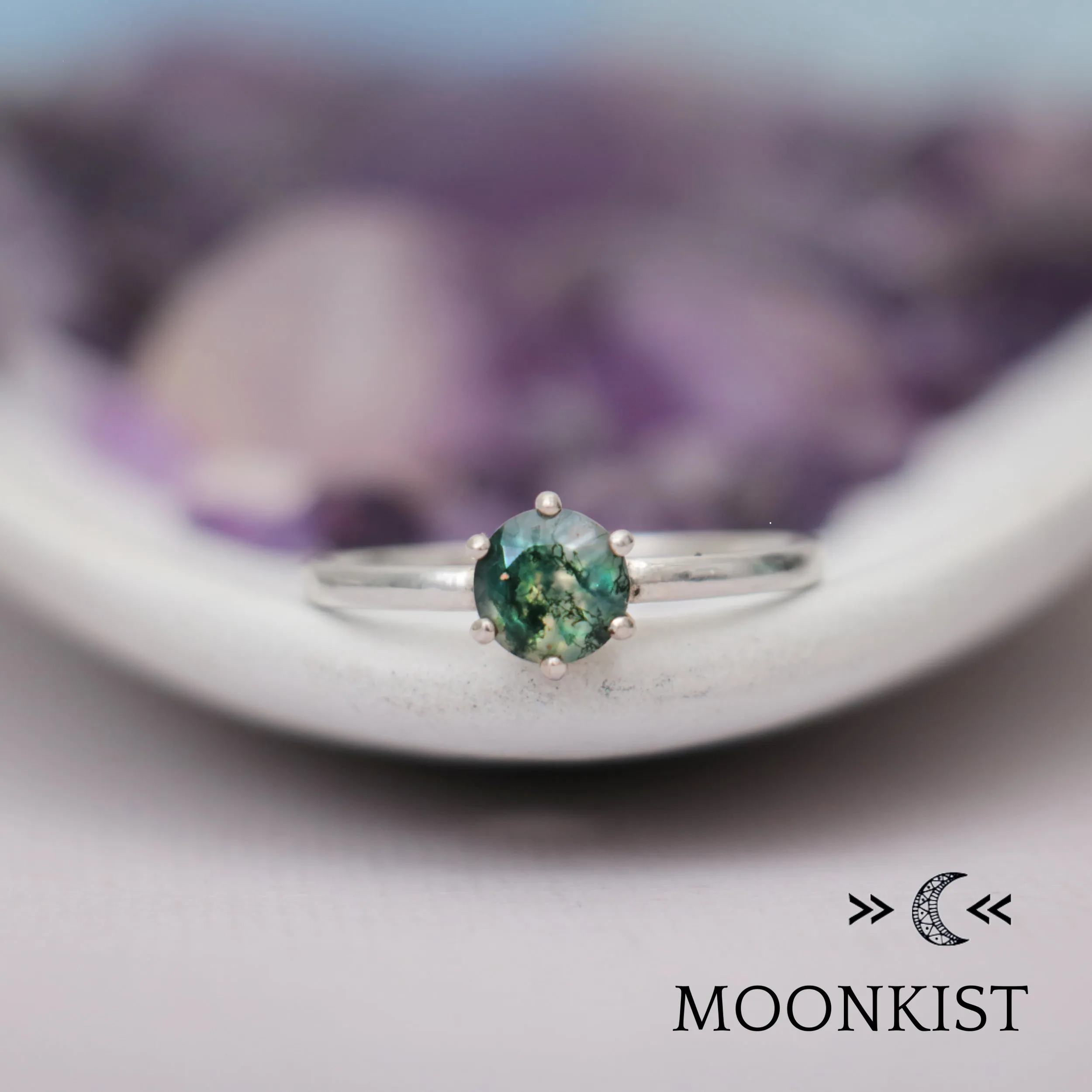 Natural Moss Agate Classic Solitaire | Moonkist Designs