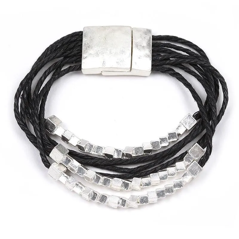 Nugget Cord Bracelet Silver