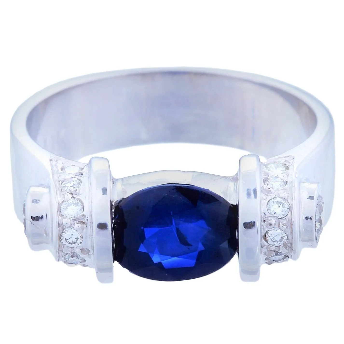 Nuts & Bolts Diamond & Sapphire Ring (1.74 ct Sapphire & Diamonds) in White Gold