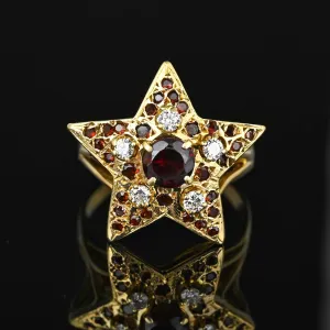 ON HOLD Bold 14K Gold Star Diamond Garnet Ring