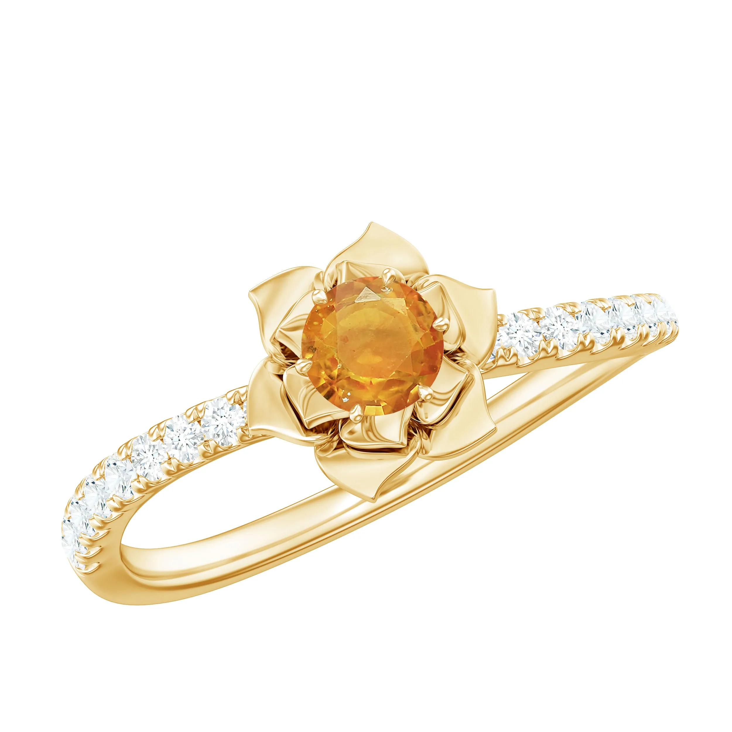 Orange Sapphire and Diamond Flower Engagement Ring