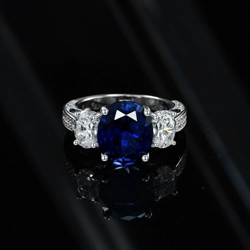 Oval 5CT Sapphire and Diamond 925 Sterling Silver Ring