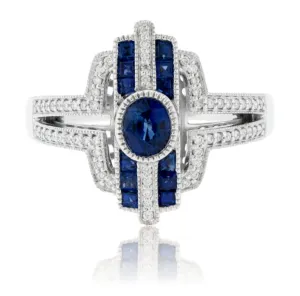 Oval Sapphire & Diamond Art Deco Style Ring