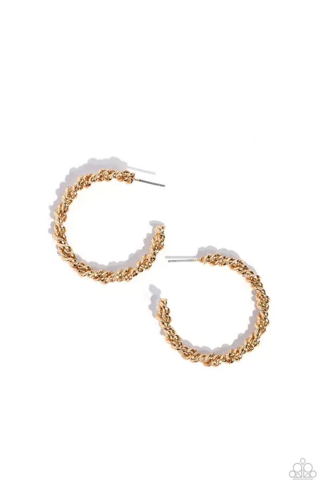 Paparazzi Earring ~ Braided Bravado - Gold