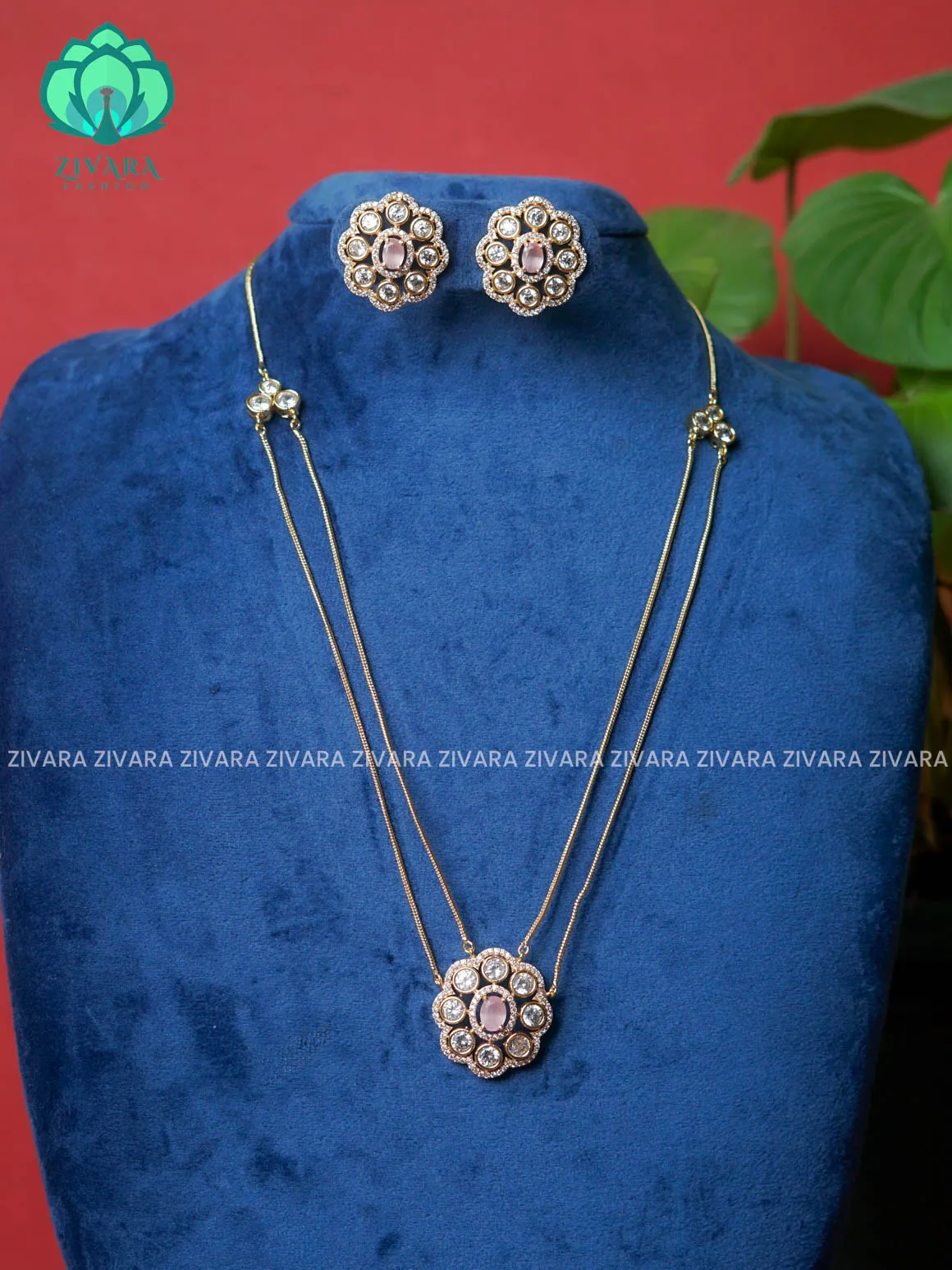 Pastel Pink-Layered colour stone - stylish and minimal elegant neckwear with earrings- Zivara Fashion