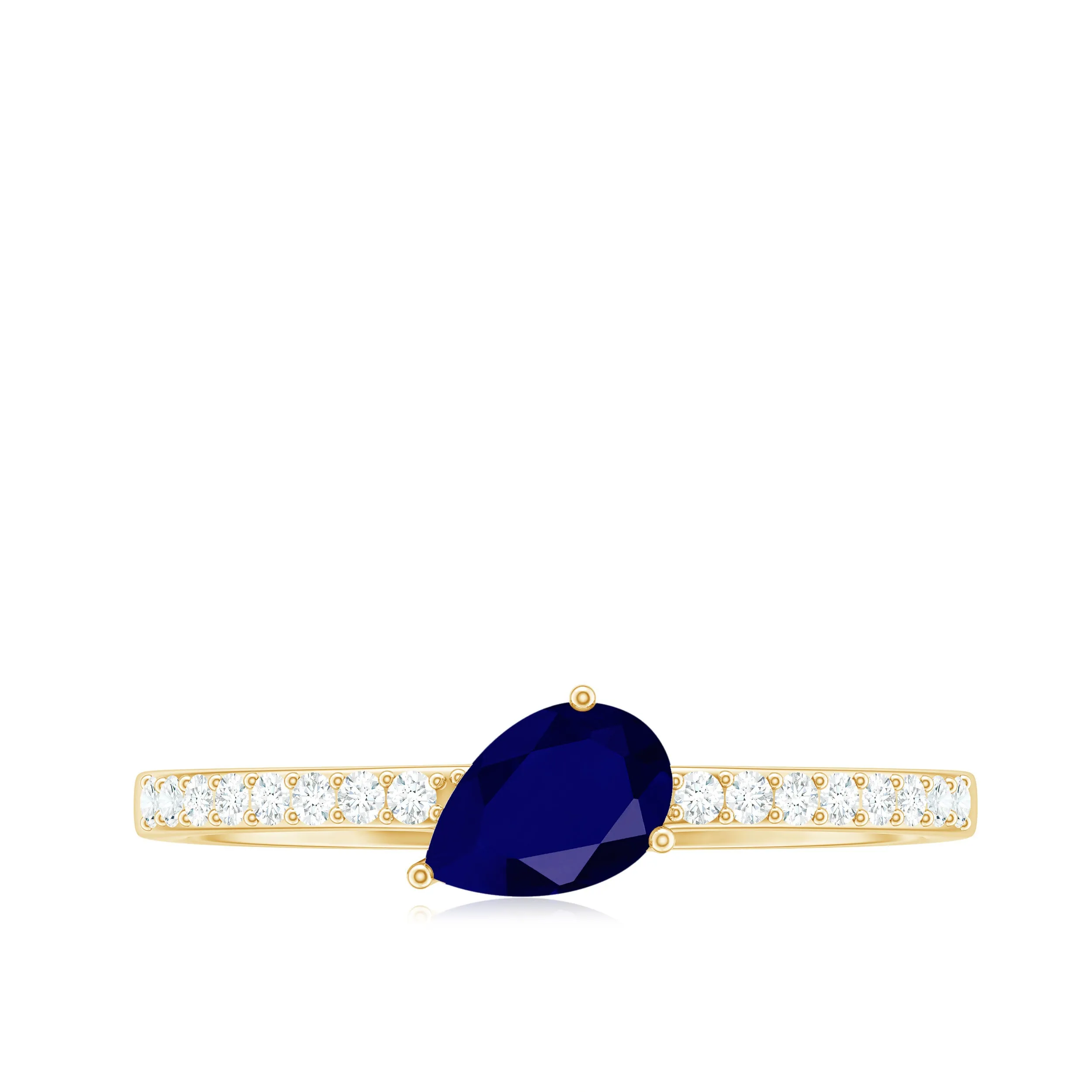 Pear Cut Blue Sapphire Solitaire Ring with Diamond Side Stones