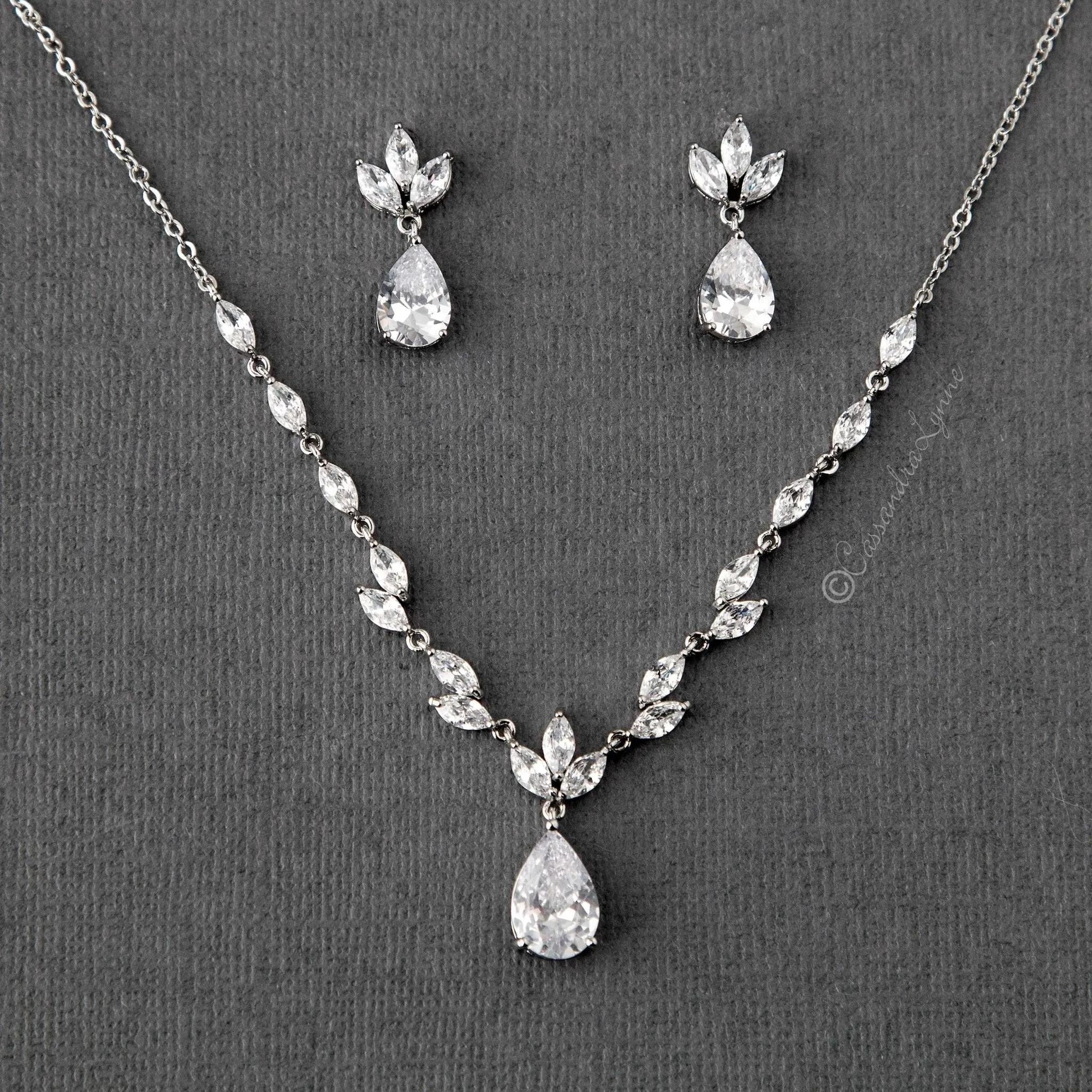 Petite Minimalist CZ Bridal Necklace Set