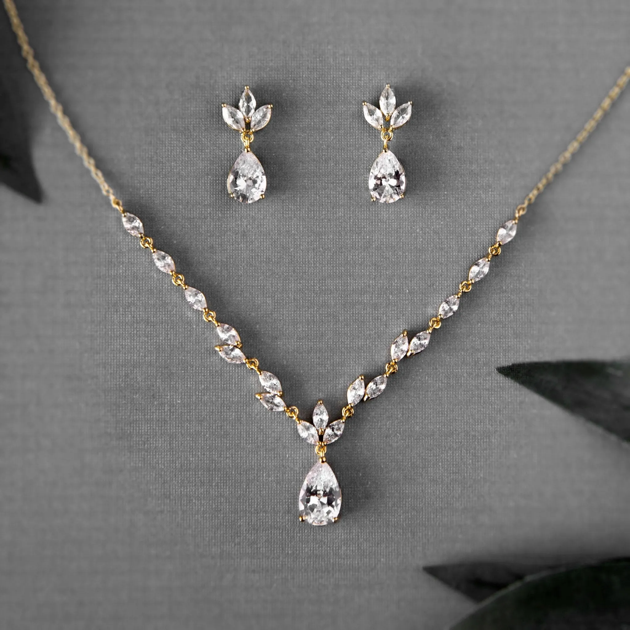 Petite Minimalist CZ Bridal Necklace Set