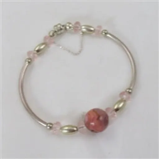 Pink Gemstone & Silver Bangle Bracelet