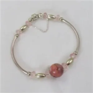 Pink Gemstone & Silver Bangle Bracelet