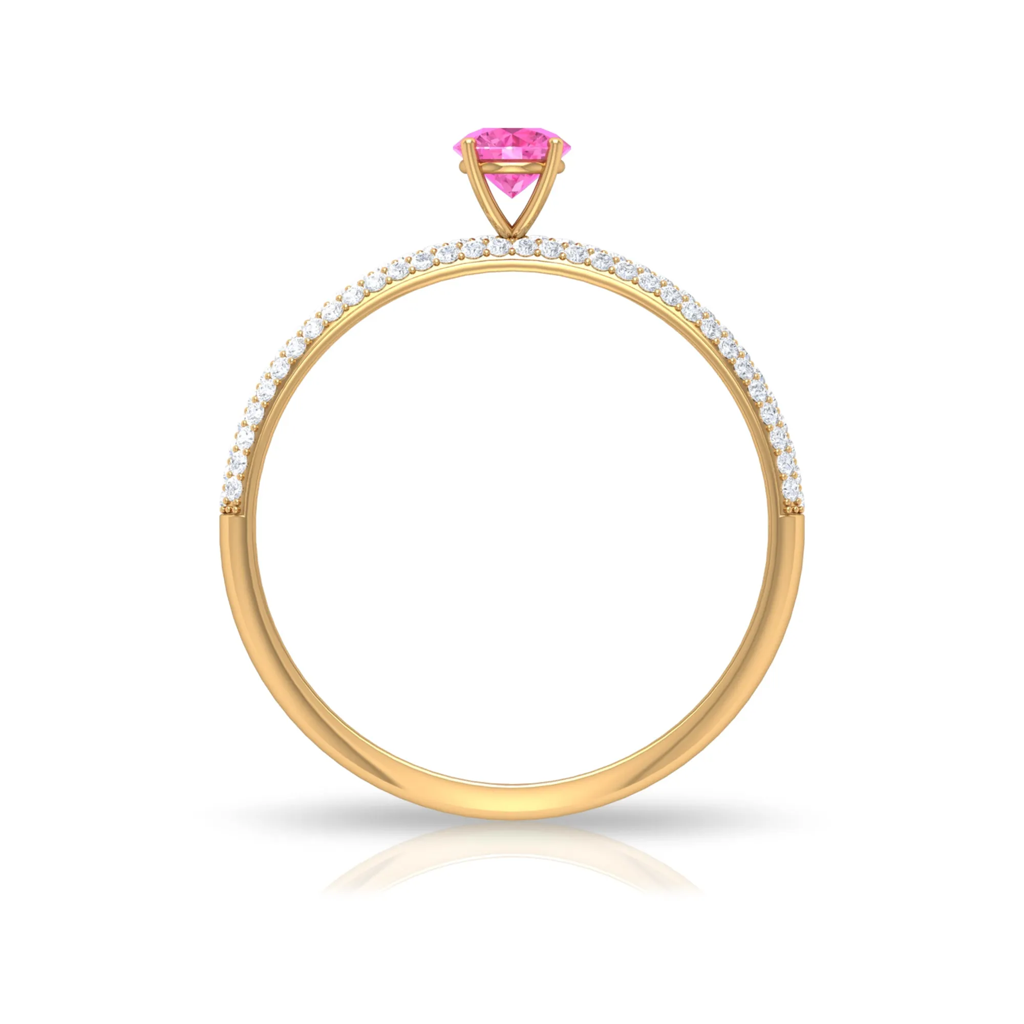 Pink Sapphire Solitaire and Diamond Side Stone Engagement Ring