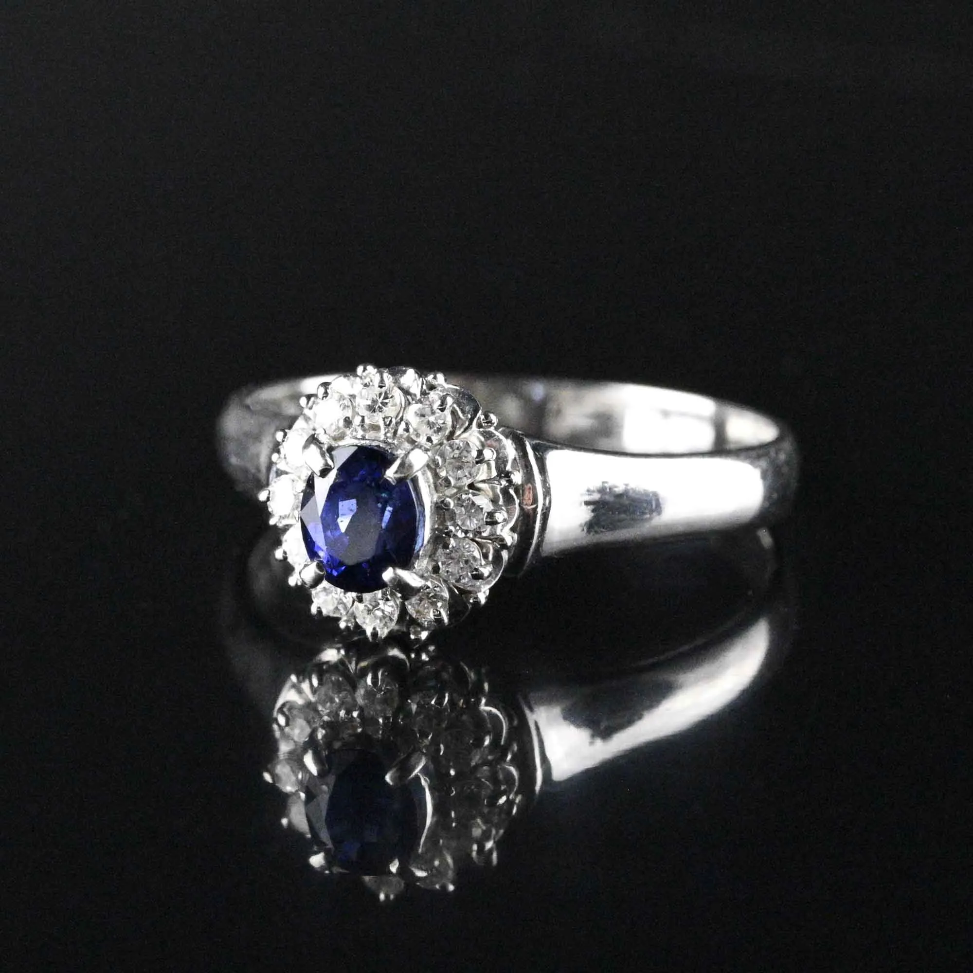 Platinum Diamond Halo Sapphire Ring, Princess Diana ON HOLD