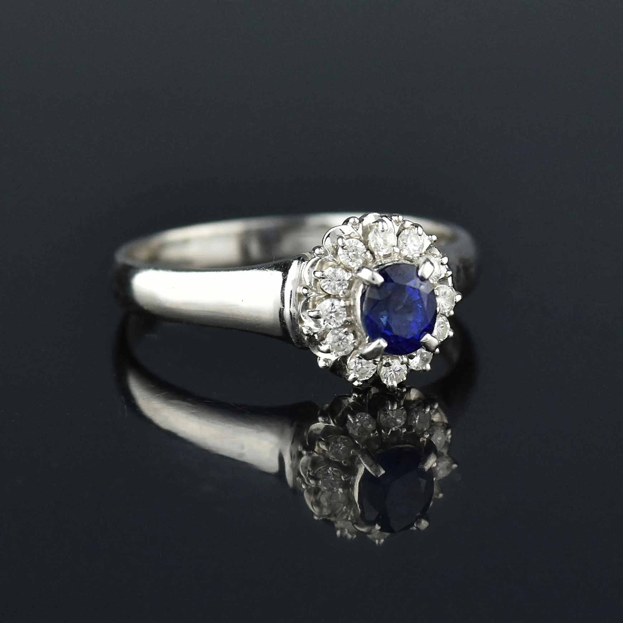 Platinum Diamond Halo Sapphire Ring, Princess Diana ON HOLD