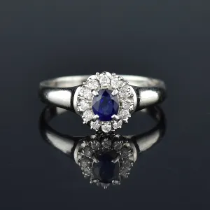 Platinum Diamond Halo Sapphire Ring, Princess Diana ON HOLD