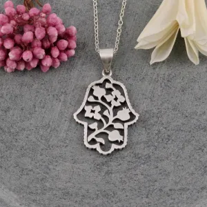 Pomegranate Vine Hamsa Necklace