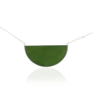 Pounamu Semi Circle Pendant in Sterling Silver