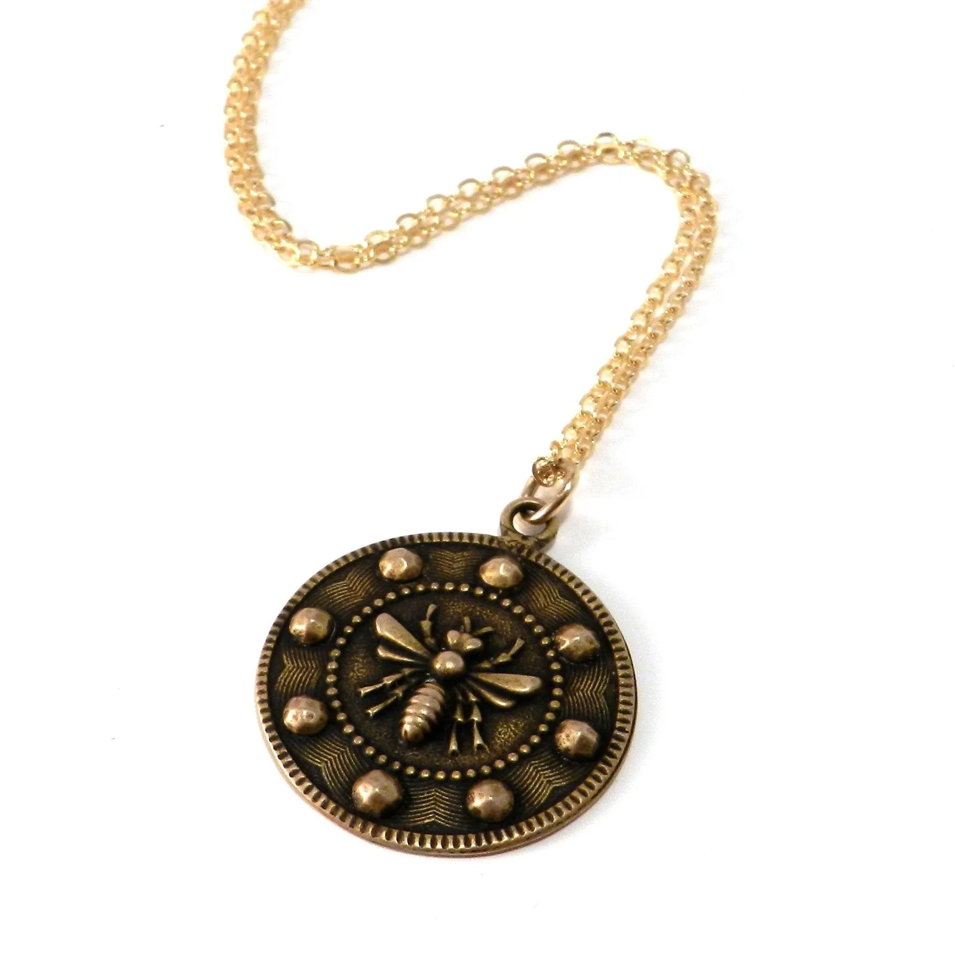 QUEEN BEE (Lg) Vintage Button Necklace - BRONZE