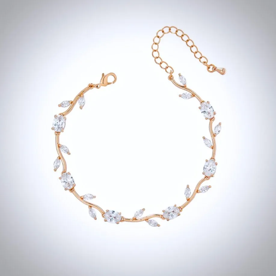 "Bethany" - Cubic Zirconia Bridal Bracelet - Available in Silver, Rose Gold and Yellow Gold