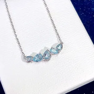 "Kaley" - Minimalist 925 Sterling Silver Aquamarine CZ Bridal Necklace